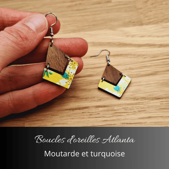 Boucles d'oreilles Atlanta - Moutarde et turquoise