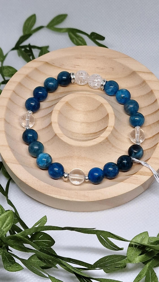 Bracelet Apatite bleue et Cristal de roche