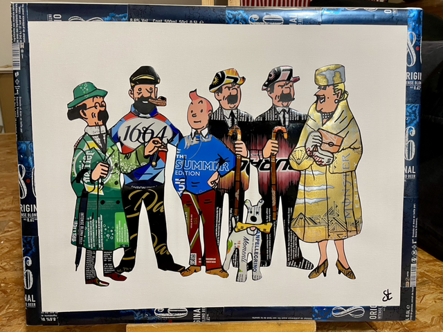 Tableau Tintin et sa bande 40x50 cm