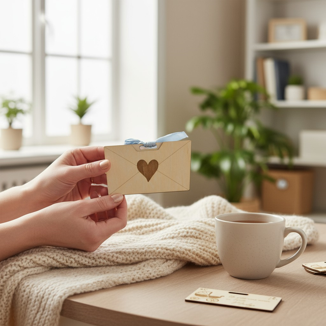 Carte cadeau enveloppe surprise annonce grossesse Landau, en bois gravé