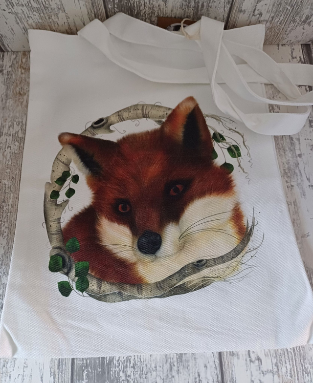 Fox and Silver Birch cotton tote bag 
