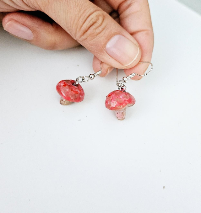Tiny Mushroom Earring ECO Handmade &amp; Handpainted 