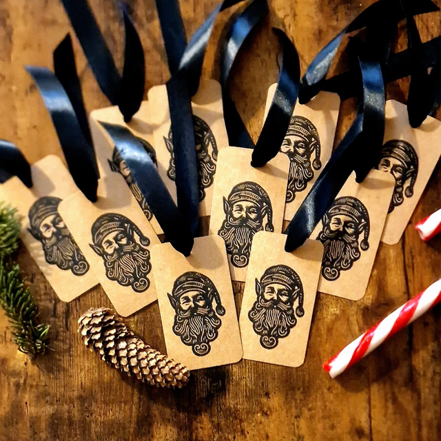 Linogravure - Etiquettes de Noël - Lutin / Gingerbread