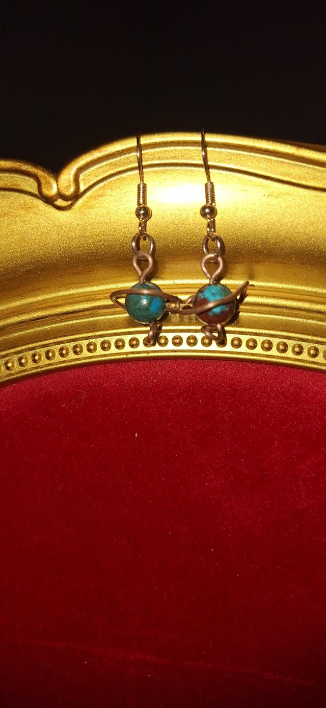 Planetary lovers earrings in bronze with azurite malachite, two earrings