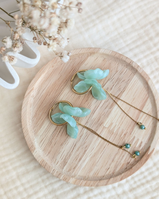 Créoles ROSALIE longues vert d'eau