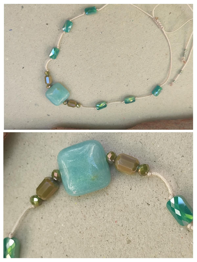 Amazonite ( pierres naturelles) et verre turquoise, réglable et résistant 
