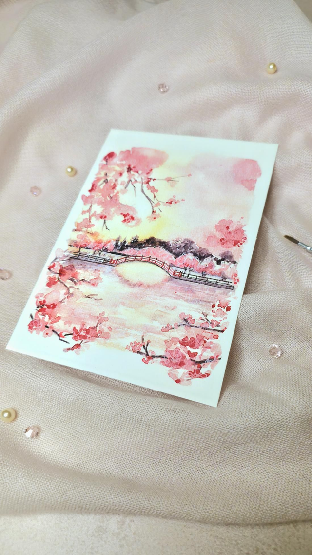 Carte Aquarelle à message Couleurs Sakura