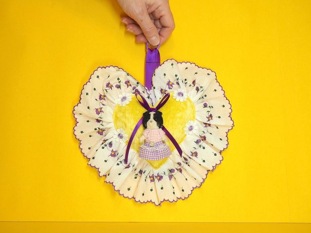 Dog Sylvanian Family Purple and Yellow Heart Bag Charm