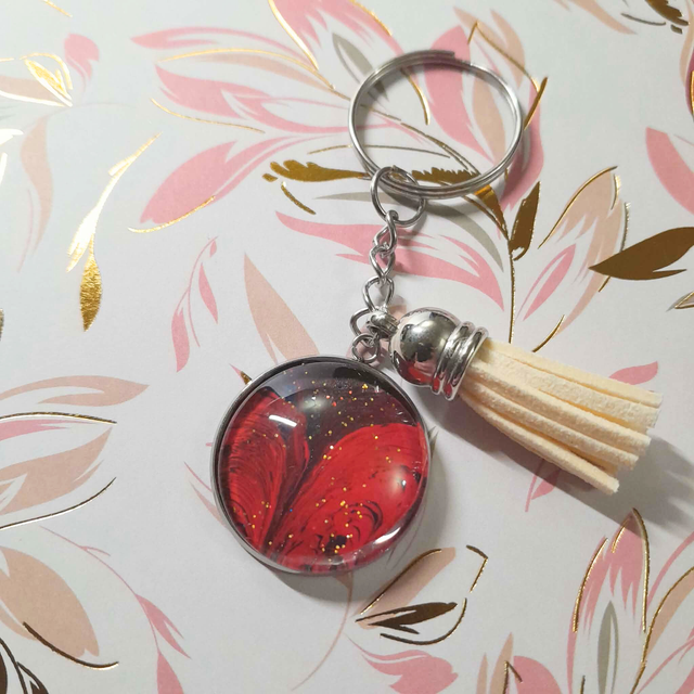 VIN DELICAT - Porte-clés - Métal argenté, noir et rouge, paillettes