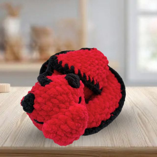 Crochet Chenille Sleeping Dragon, Red &amp; Black, ukca tested