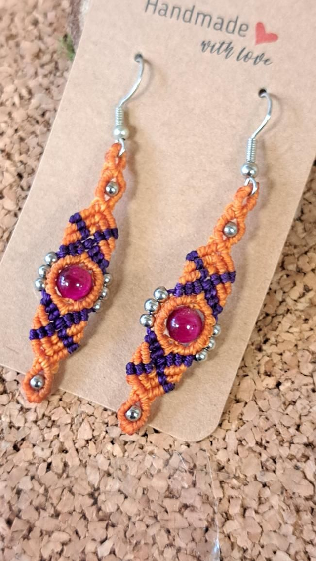 Boucles d'oreilles micro-macramé oeil de tigre 