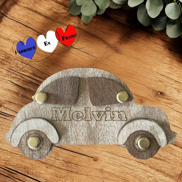 Faire-part en bois pour annoncer une naissance - Modèle Voiture