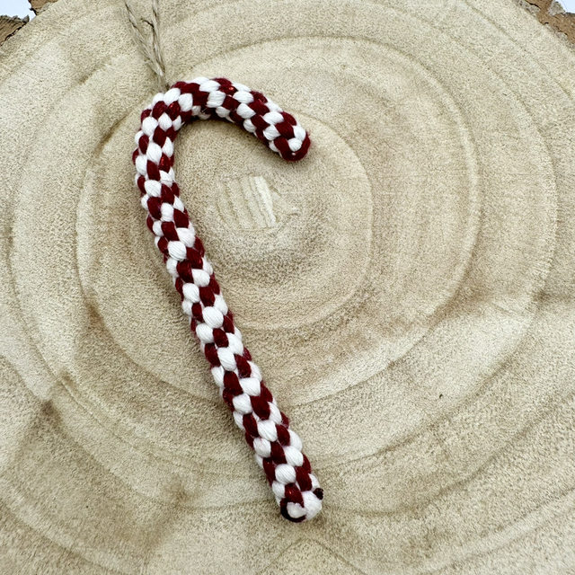 Cranberry Red Sparkle & Natural Macrame Candy Canes 