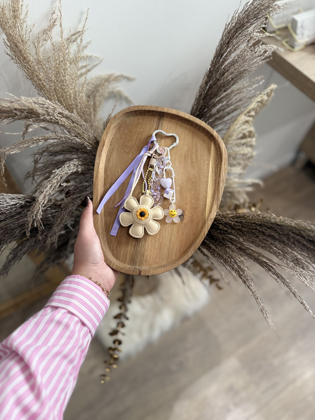 Porte-Clé Bijou de sac Fleur beige