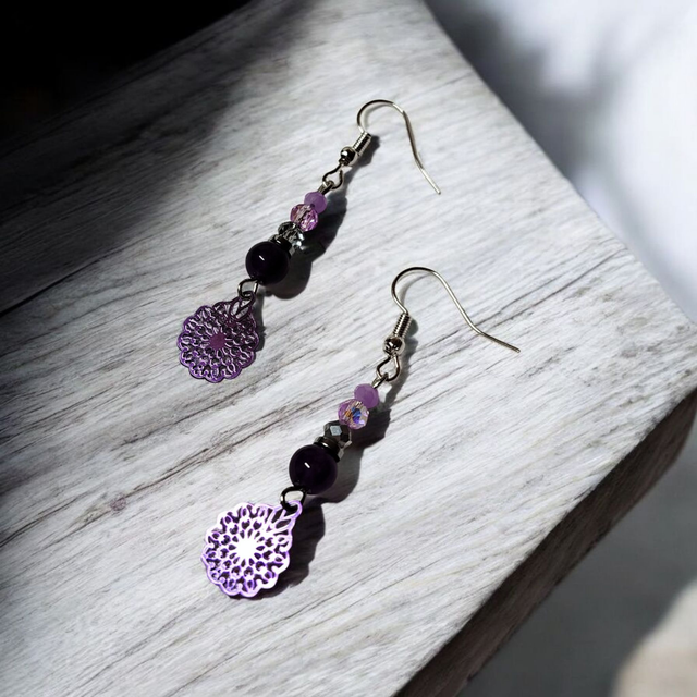 Boucles d'oreilles violet acier inoxydable
