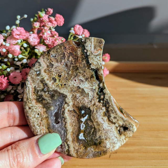 Ocean Jasper Moon Carving