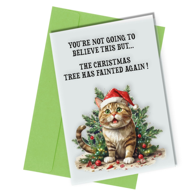 #1715 Christmas Tree Fainted | Cat Christmas Card