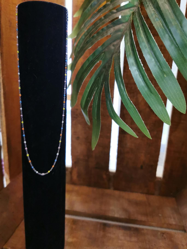 Collier acier argenté et email 