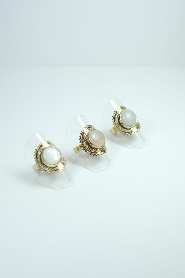 Bague Reglable Sertie D’un Cabochon En Pierre Fine 