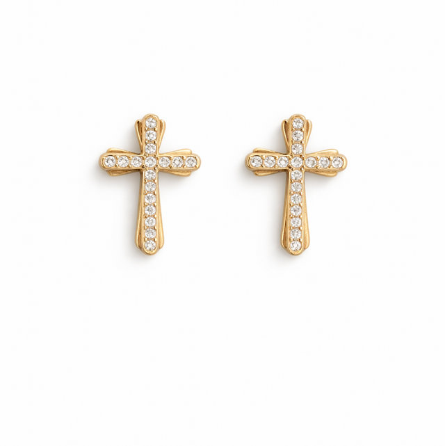 Pendientes acero dorado cruz brillos 