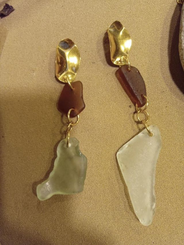 Orecchini Sea Glass doppio marrone bianco 2