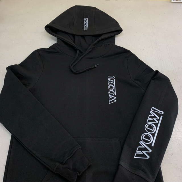 Woow! Hoodie Black With Light Grey Text 