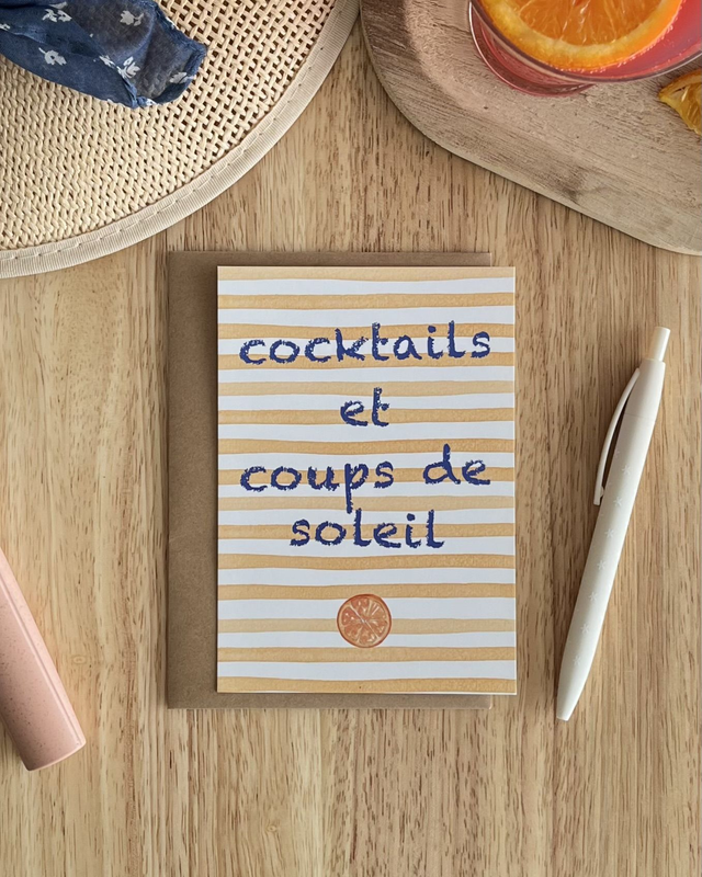 Carte Postale “Cocktails & coups de soleil” - Illustration aquarelle