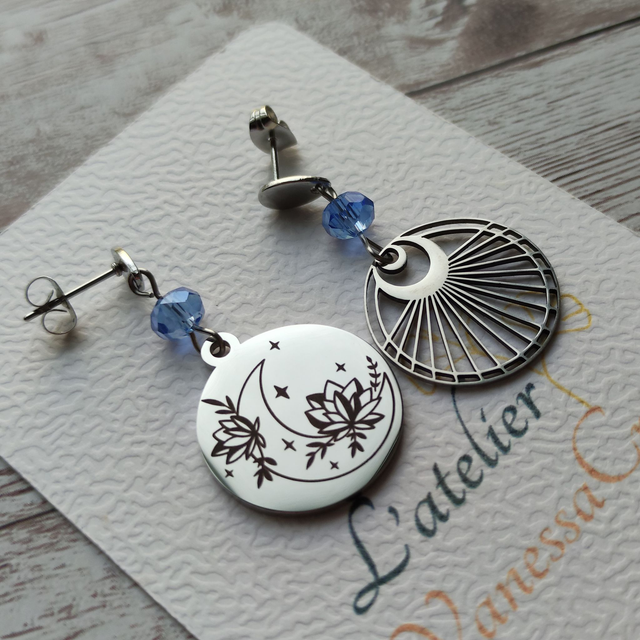 Boucles d&#039;Oreilles Asymétriques &#039;Miroir Lunaire&#039;