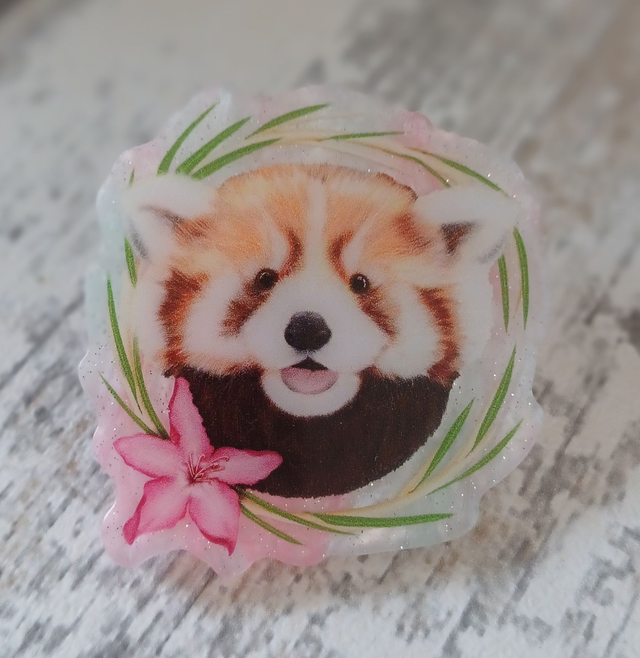 Red panda acrylic brooch 