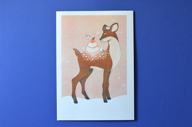 Affichette A4 les animaux de l'hivers : Le faon et les shima enaga