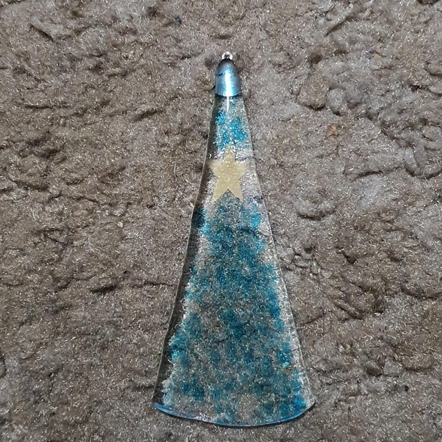 Glass Christmas tree hanging decoration - blue with gold star