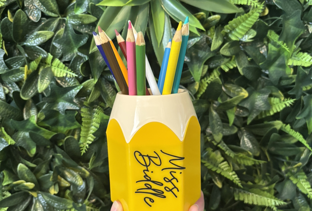 Personalised pencil pot with pencils 