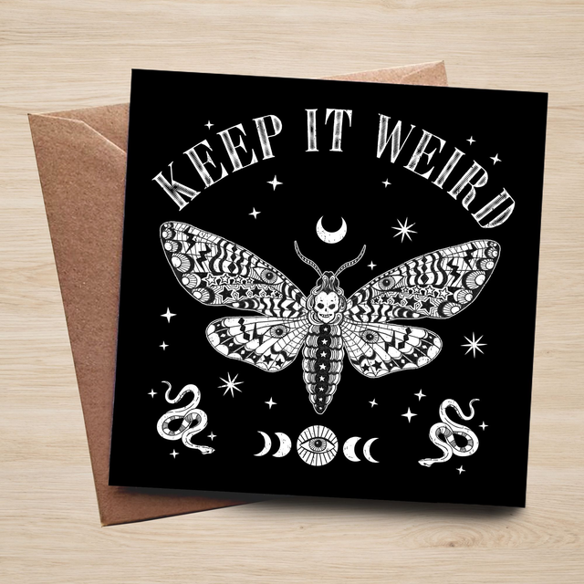 Weird Moth Greeting Card | ME003 | Celestial Moon & Stars Design