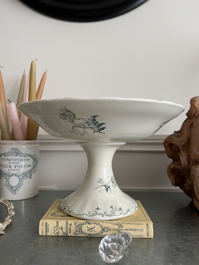 PAVOTS GRIS-VERT GM - Superbe très grand compotier modèle Pavots par la manufacture française de Choisy le Roi - Terre de Fer