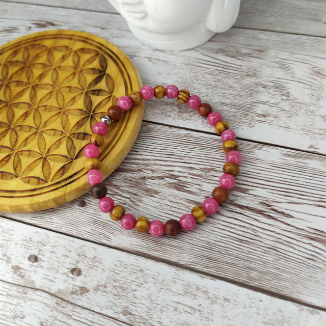 Bracelet lithothérapie "Rhodocrosite et Bois"