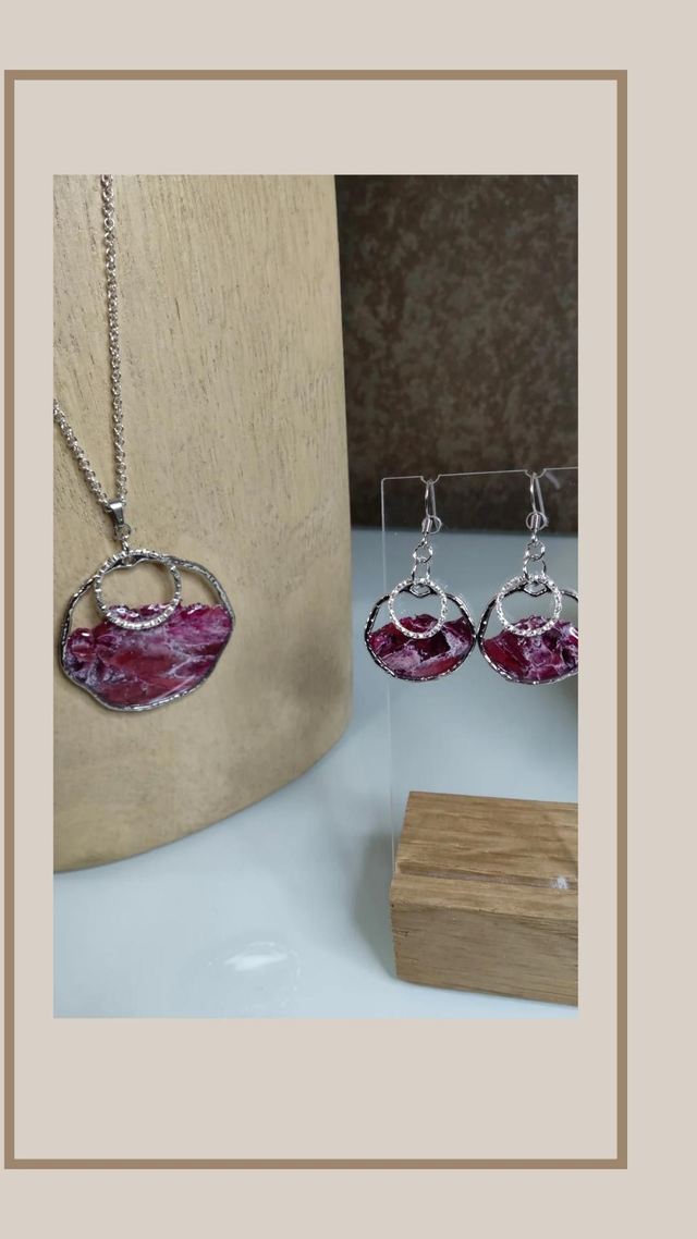 Parure &quot;rouges rosés&quot; double rond 