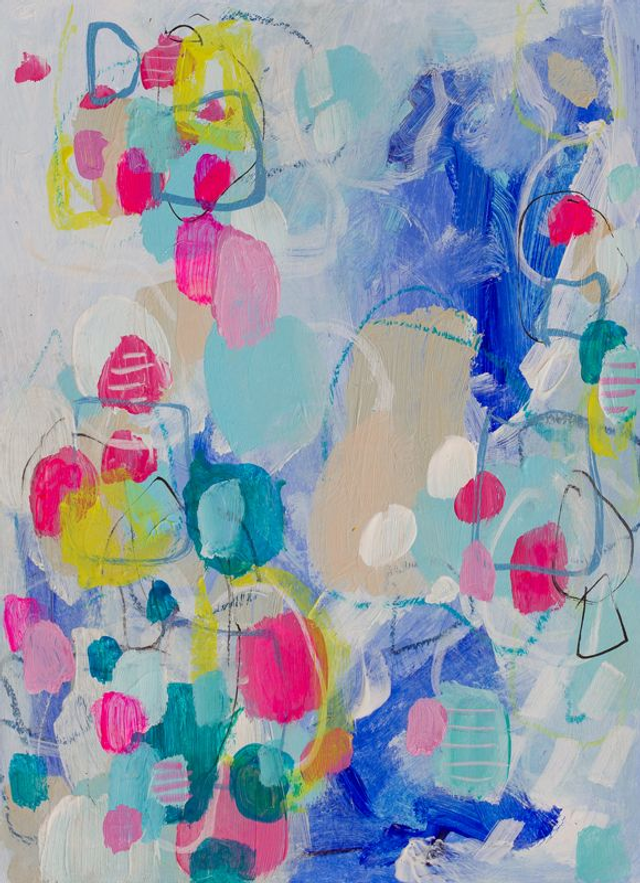 Cool Confetti - Origineel schilderij, acrylverf op papier, incl. wit passepartout