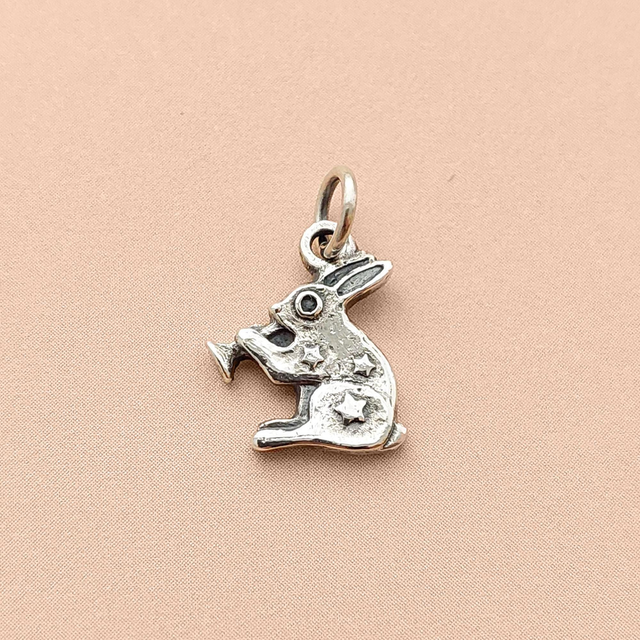 Handmade Bunny Necklace  - Sterling Silver Hare Charm - Funny Rabbit Pendant - Medieval charm - Bunny with trumpet
