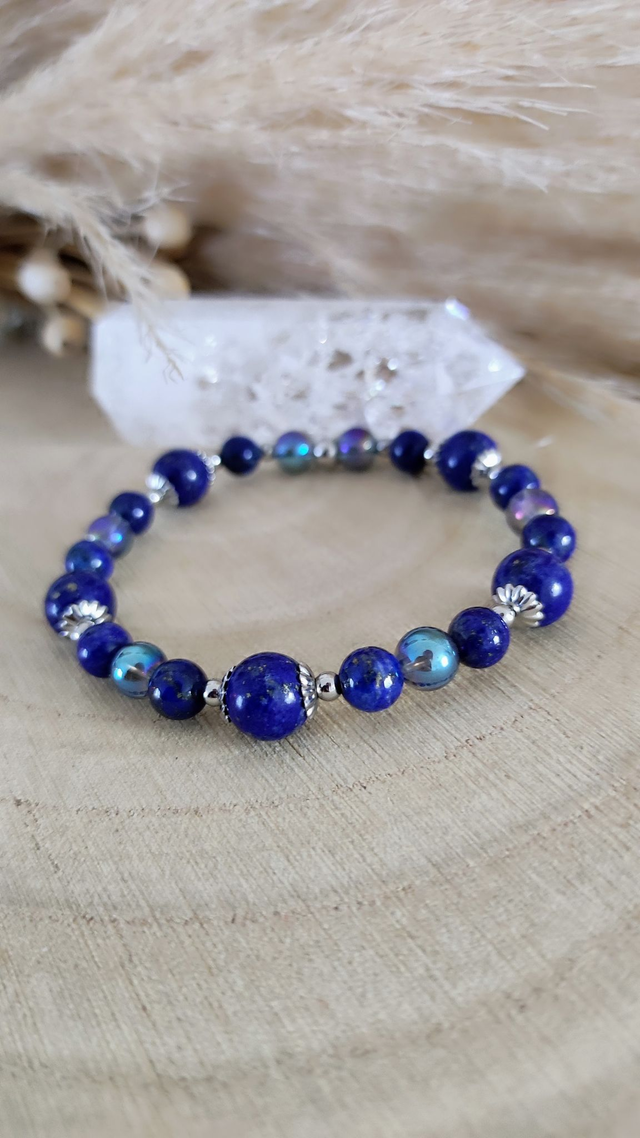 Bracelet "Pierre de Vérité" Lapis lazuli et Aqua aura