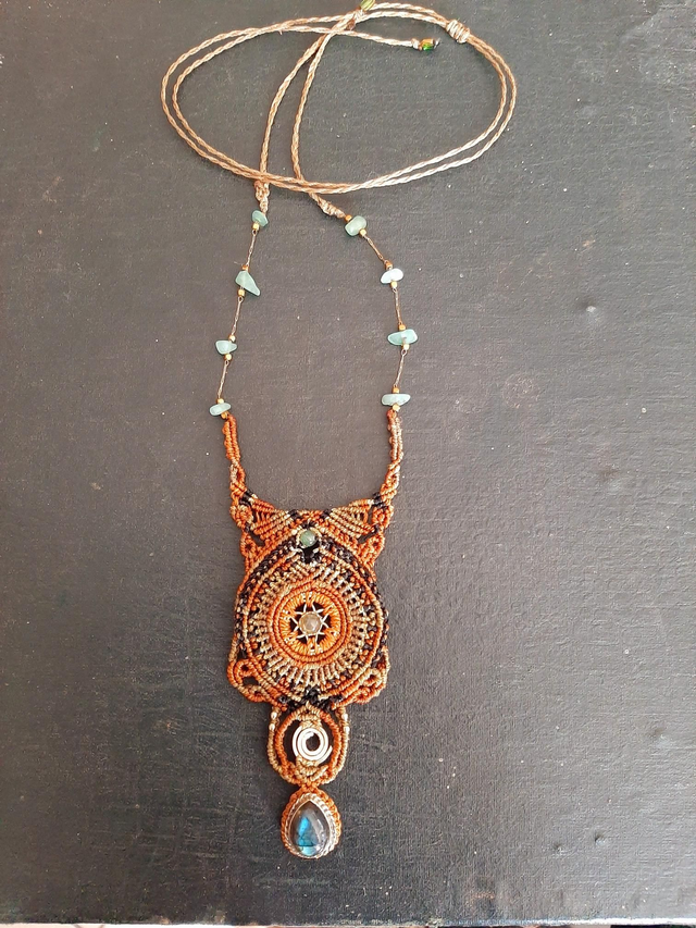Collier macramé, Aventurine, Labradorite