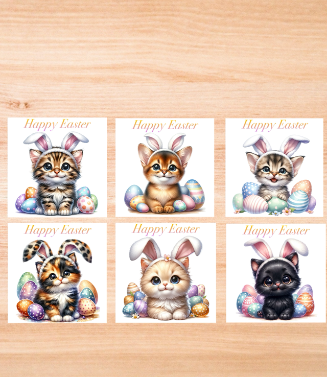 Cat Easter Cards Pack Of 6 - 5x5