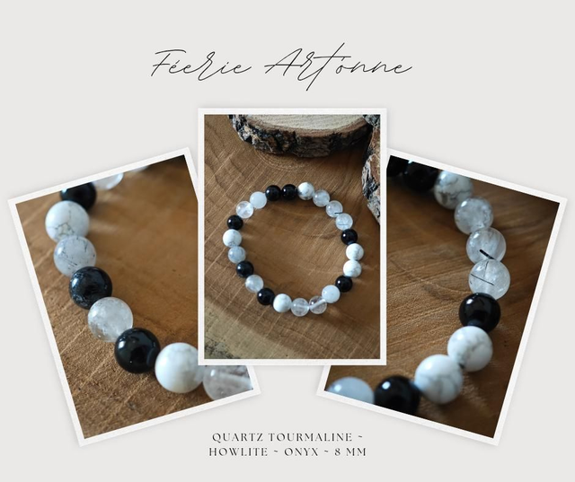 Quartz tourmaline ~ howlite ~ onyx 