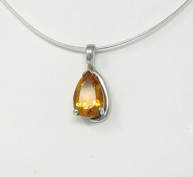 PENDENTIF CABOCHON FACETTE DE CITRINE CERTI DE TROIS GRIFFES D'ARGENT MASSIF VENDU SANS CHAINE - 9130