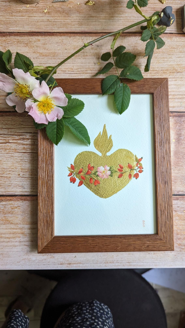 Aquarelle ex-voto églantine 