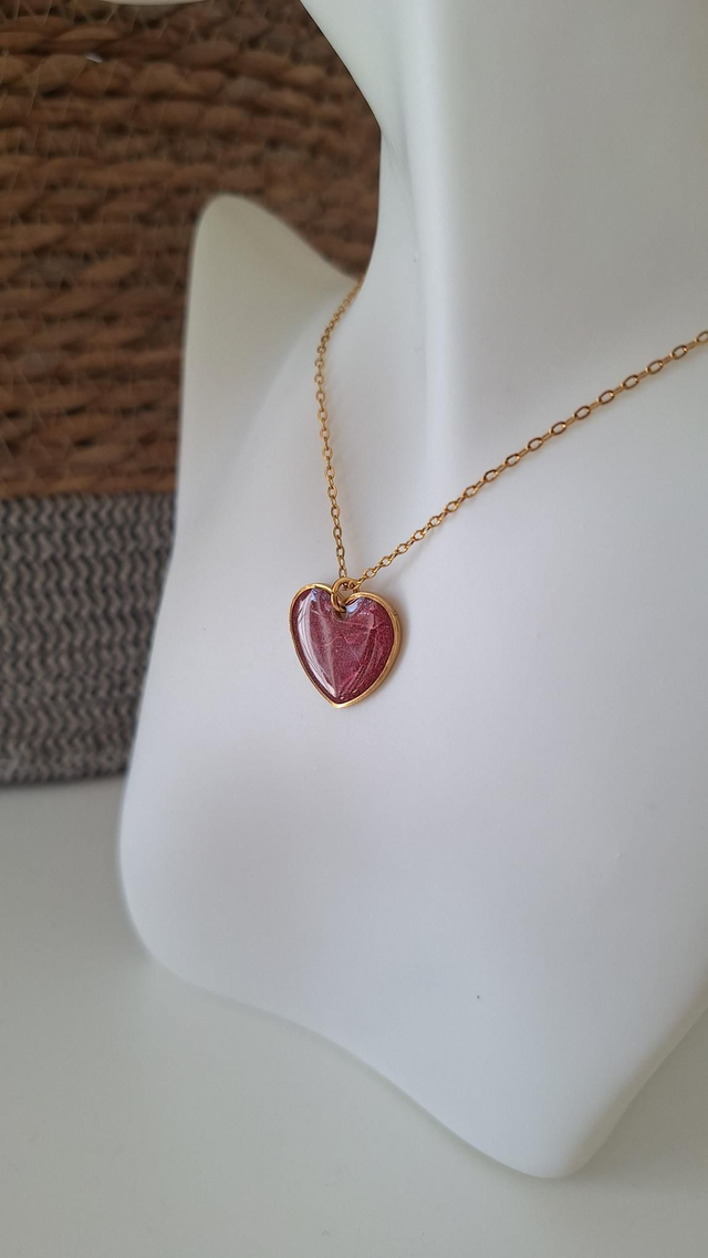 Collier cœur bordeaux 