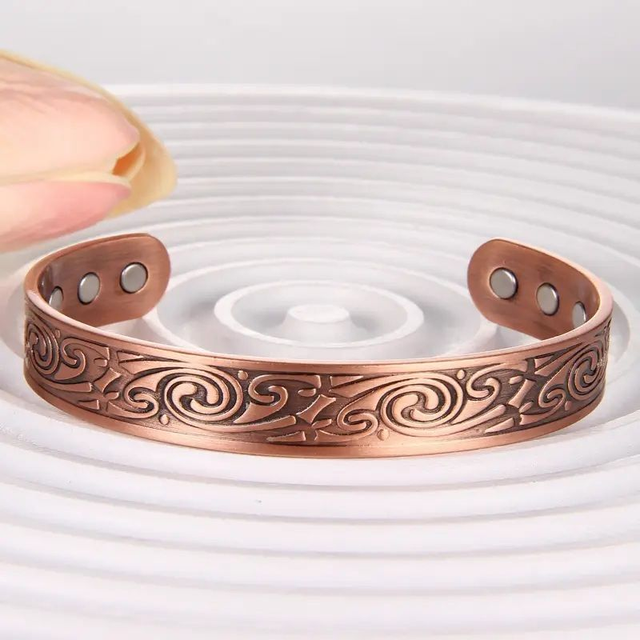 Bracelet de manchette magnétique en cuivre vintage, bracelet de taille ouverte réglable,