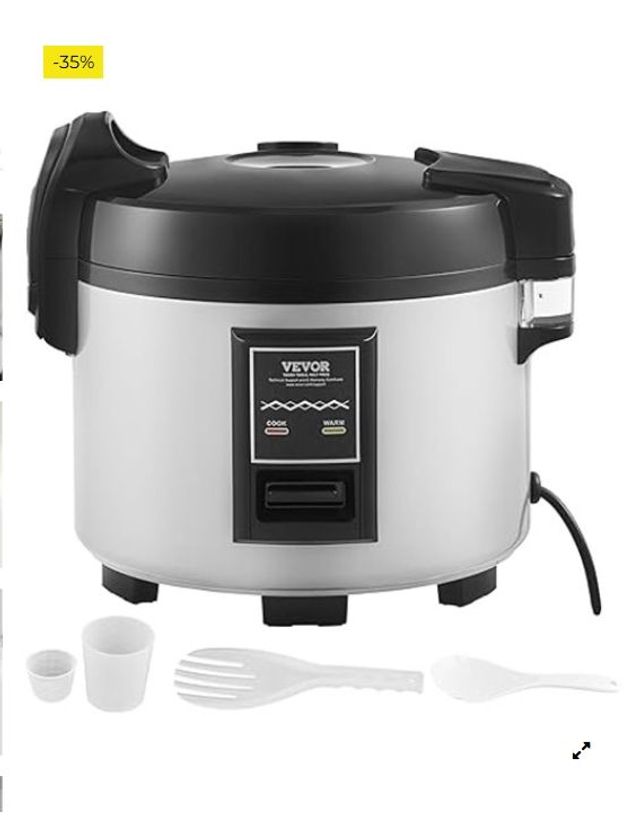 Olla Arrocera Comercial de 45 Tazas, 9 Litros y Calentador con Olla Interior Antiadherente