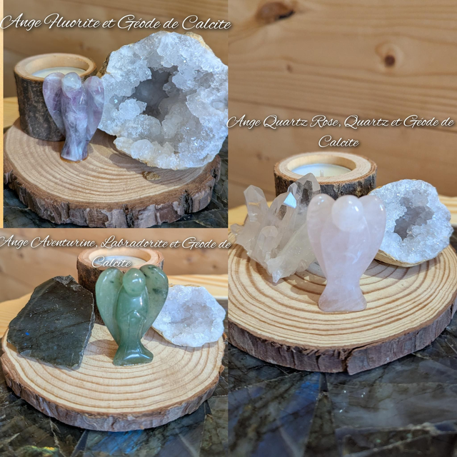 Bougeoir bois,Ange et Minéraux 