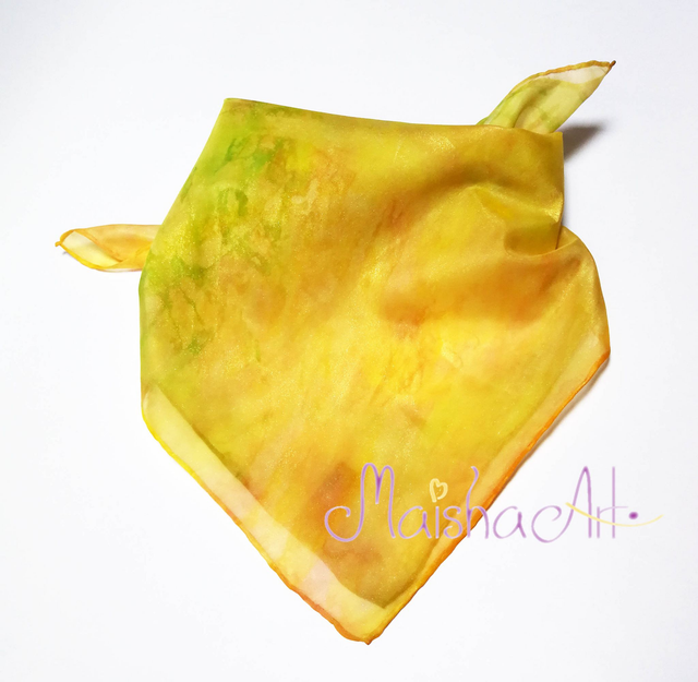 Unikatna, Ročno poslikana Svilena Ruta, Zlate Marjetice