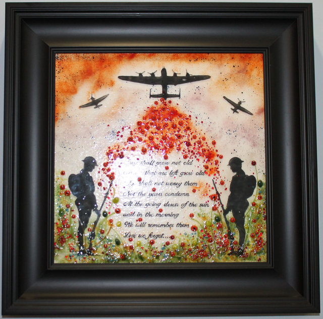 16" x 16" Framed 'Lest we Forget' Fused Glass Artwork
